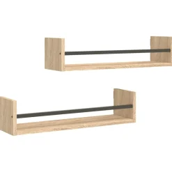 Boekenkasten & Wandplanken*vidaXL Wandschappen met stangen 2 st 60x16x14 cm kleurig Sonoma eiken