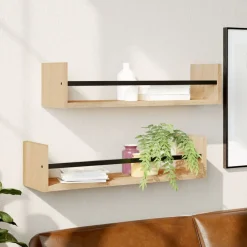 Boekenkasten & Wandplanken*vidaXL Wandschappen met stangen 2 st 60x16x14 cm kleurig Sonoma eiken