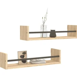 Boekenkasten & Wandplanken*vidaXL Wandschappen met stangen 2 st 60x16x14 cm kleurig Sonoma eiken