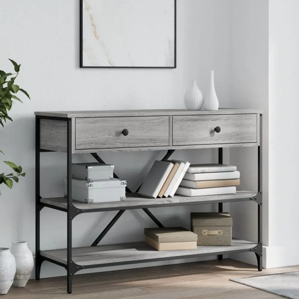 Wandtafel met lades en schappen bewerkt hout eiken>vidaXL Clearance