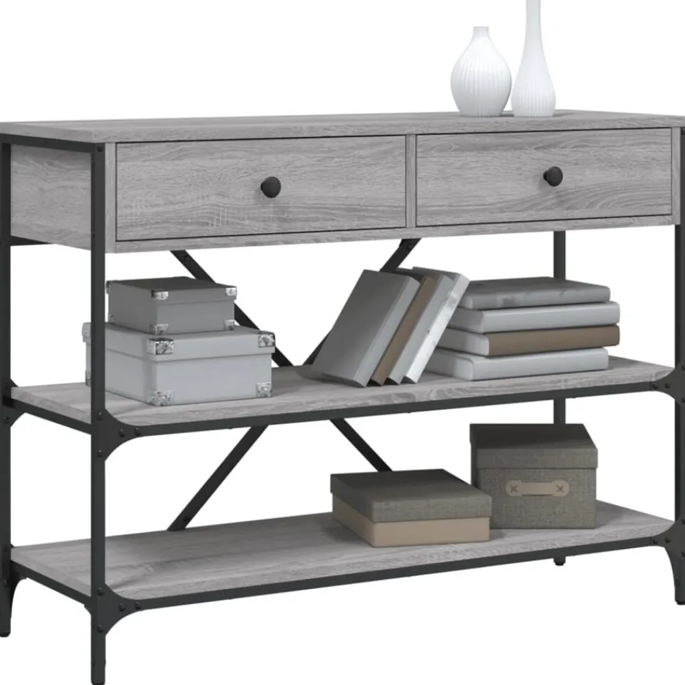Wandtafel met lades en schappen bewerkt hout eiken>vidaXL Clearance