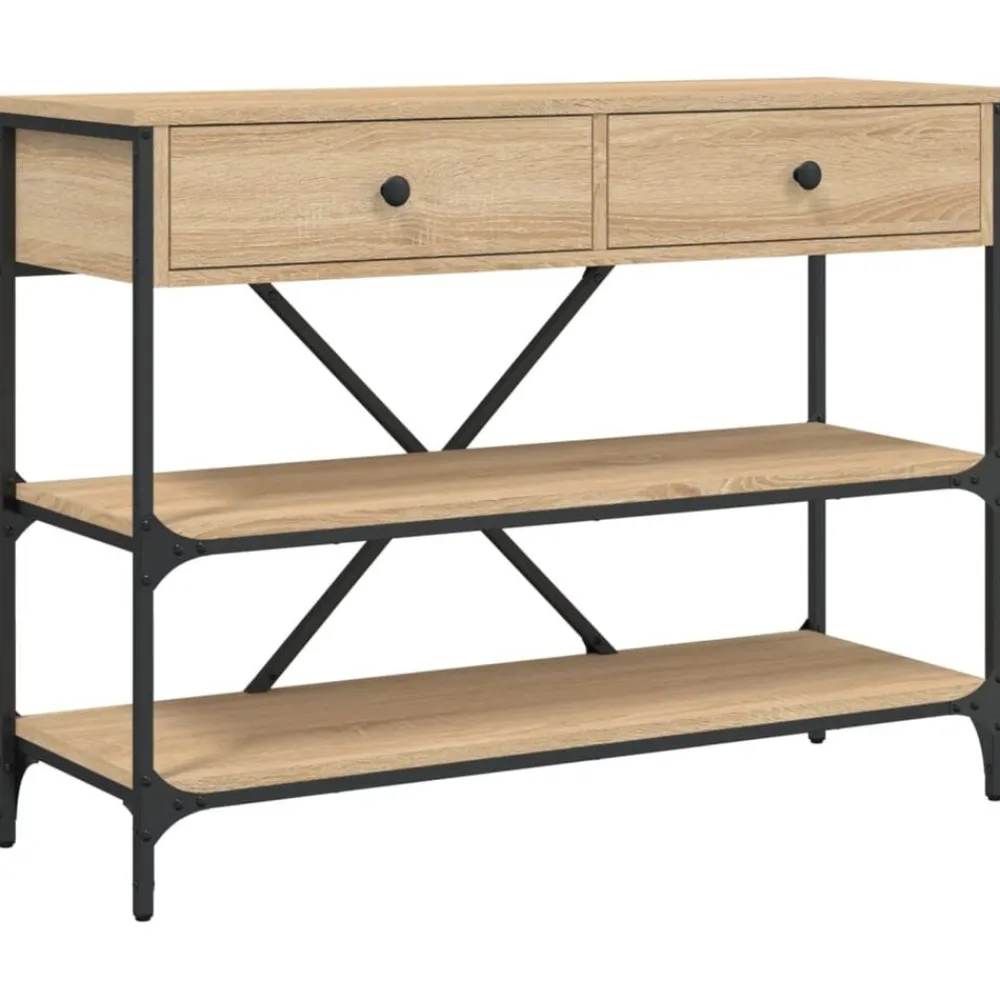 Wandtafel met lades en schappen bewerkt hout kleur>vidaXL Online