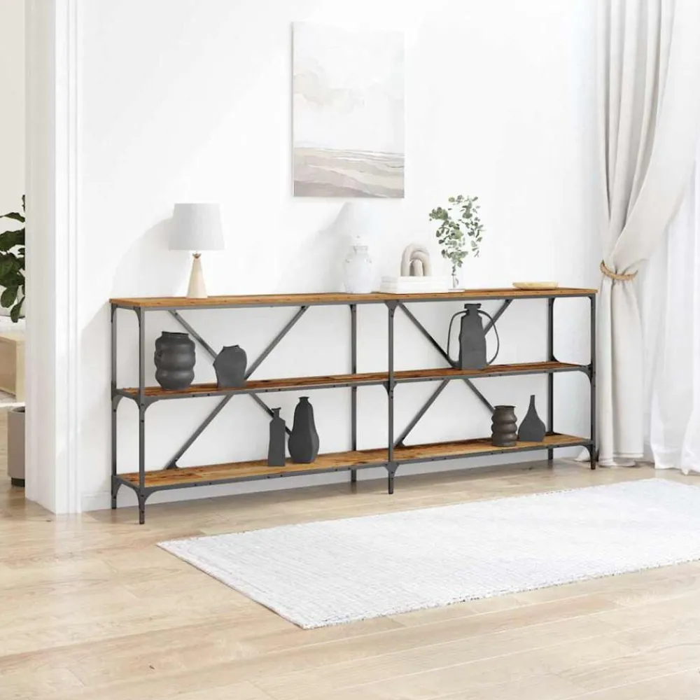 Wandtafel met plank Oudhout 200 x 30 x 75 cm Bewerkt hout>vidaXL Clearance