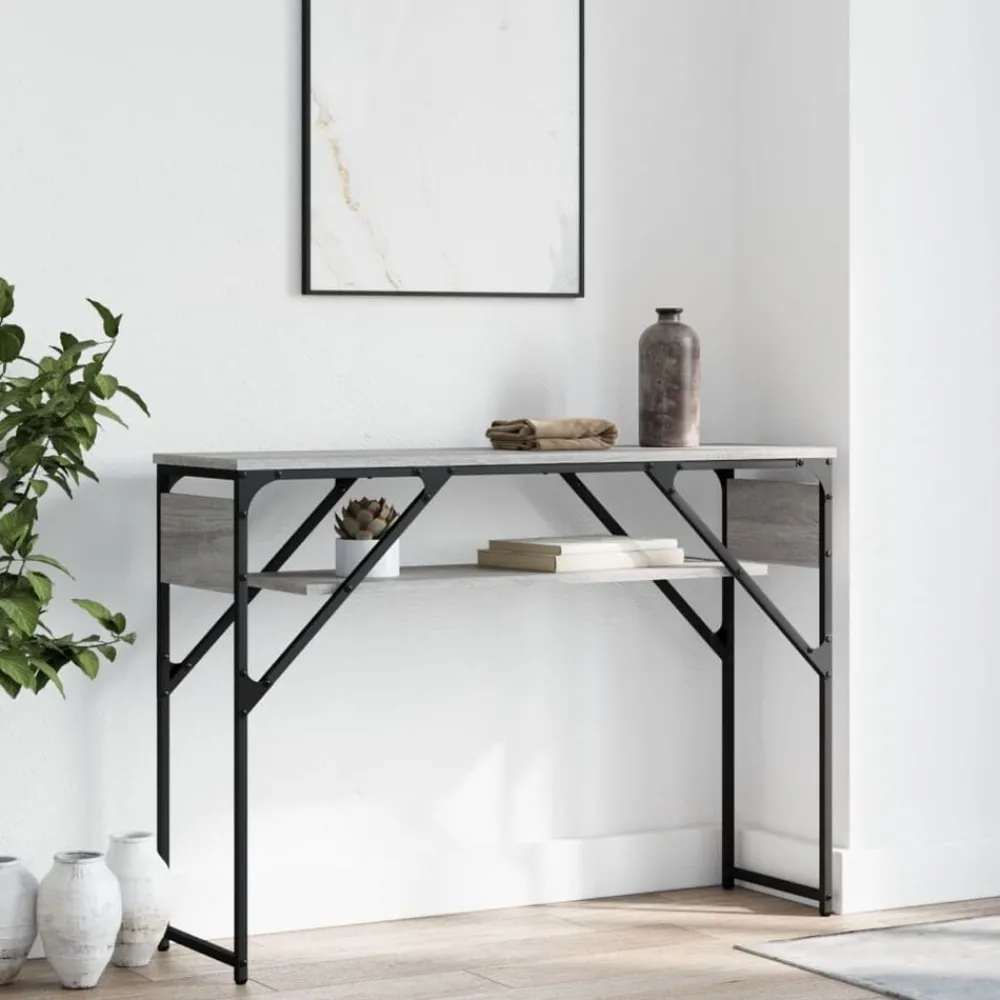 Tafels*vidaXL Wandtafel met schap 105x30x75 cm bewerkt hout Grijs sonoma