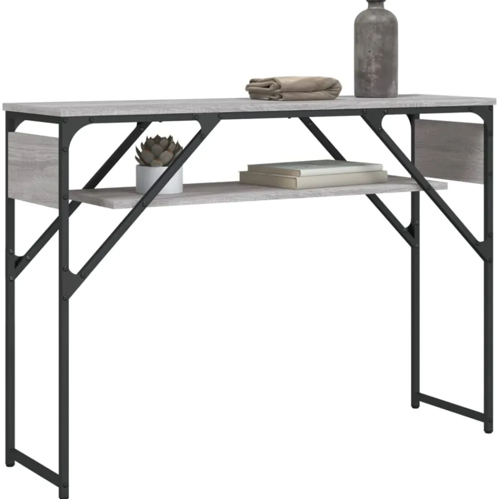 Tafels*vidaXL Wandtafel met schap 105x30x75 cm bewerkt hout Grijs sonoma
