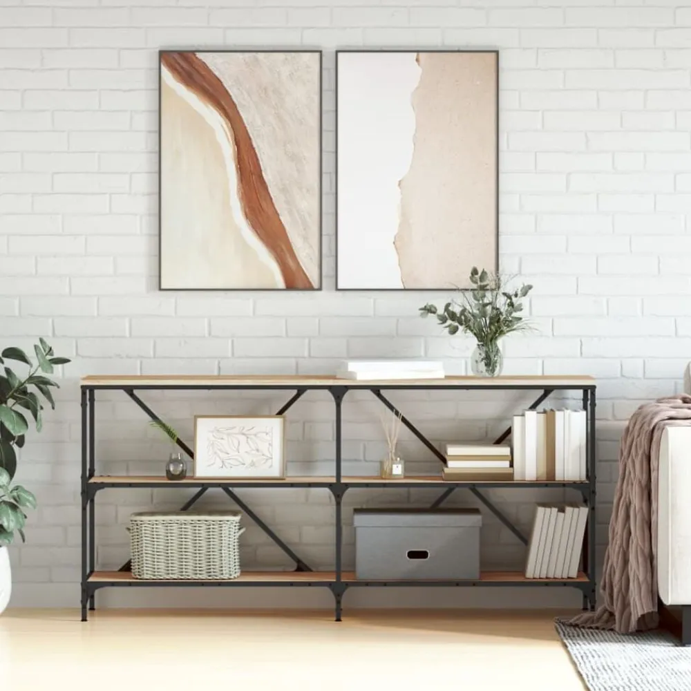 Tafels*vidaXL Wandtafel 160x30x75 cm bewerkt hout en ijzer kleur Sonoma eiken