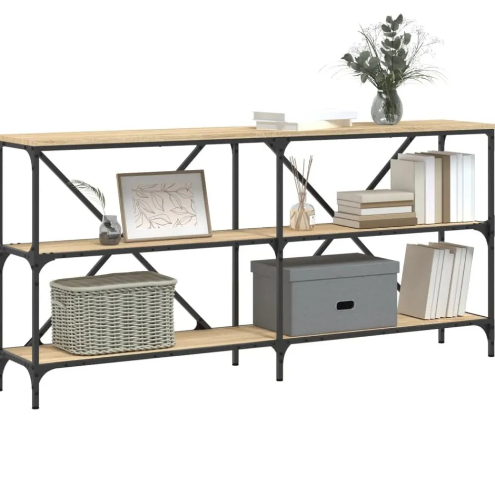 Tafels*vidaXL Wandtafel 160x30x75 cm bewerkt hout en ijzer kleur Sonoma eiken