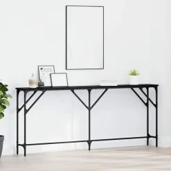 Tafels*vidaXL Wandtafel 180 x 23 x 75 cm Gelaagd hout en metaal Zwart eiken