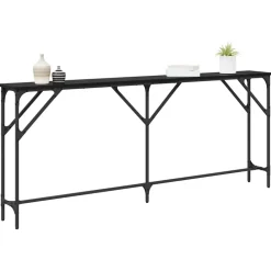 Tafels*vidaXL Wandtafel 180 x 23 x 75 cm Gelaagd hout en metaal Zwart eiken