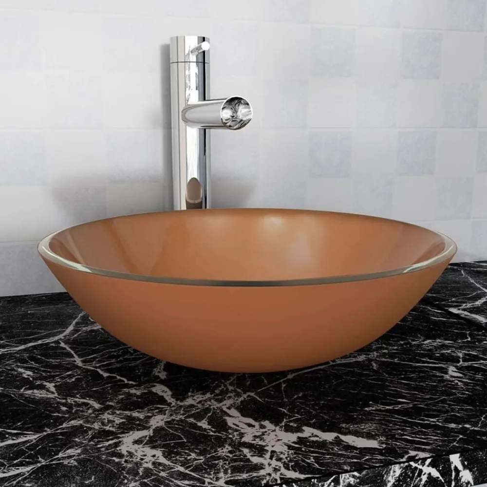 Wasbak gehard glas 42 cm bruin>vidaXL Clearance