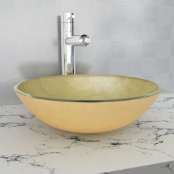 Wasbak gehard glas 42 cm goud>vidaXL Best