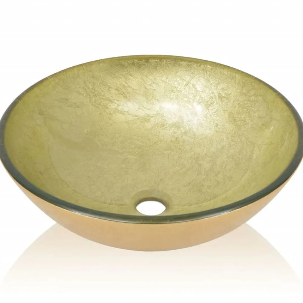 Wasbak gehard glas 42 cm goud>vidaXL Best