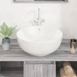 Sanitair & Loodgietersbenodigdheden*vidaXL Wasbak 44x17 cm rond keramiek wit