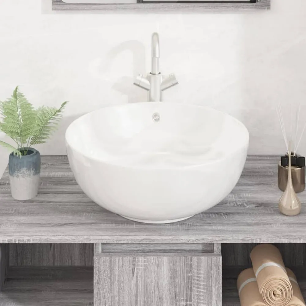 Sanitair & Loodgietersbenodigdheden*vidaXL Wasbak 44x17 cm rond keramiek wit