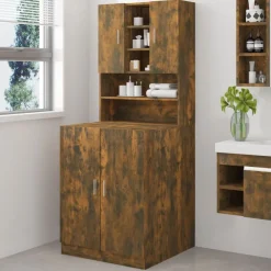 Huishoudaccessoires*vidaXL Wasmachinekast bewerkt hout kleurig Gerookt eiken