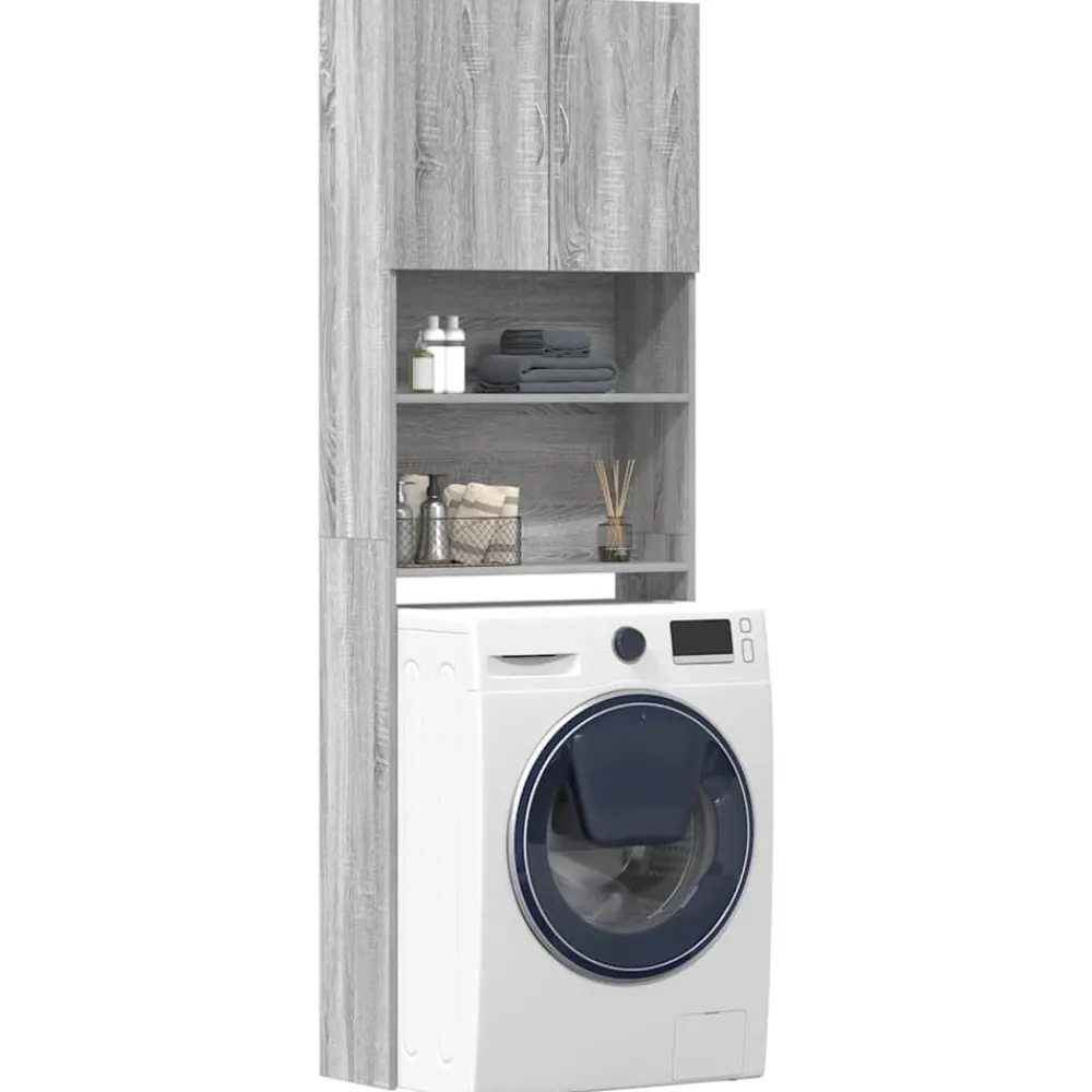 Huishoudaccessoires*vidaXL Wasmachinekast 64x24x190 cm bewerkt hout eikenkl Grijs sonoma