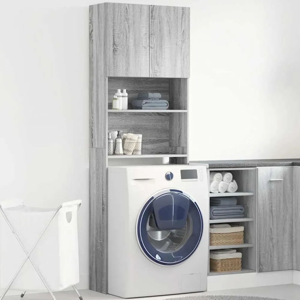 Huishoudaccessoires*vidaXL Wasmachinekast 64x24x190 cm bewerkt hout eikenkl Grijs sonoma
