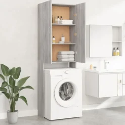 Huishoudaccessoires*vidaXL Wasmachinekast 64x25,5x190 cm eikenkleurig Grijs sonoma
