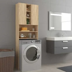 Huishoudaccessoires*vidaXL Wasmachinekast 64x25,5x190 cm kleurig Sonoma eiken