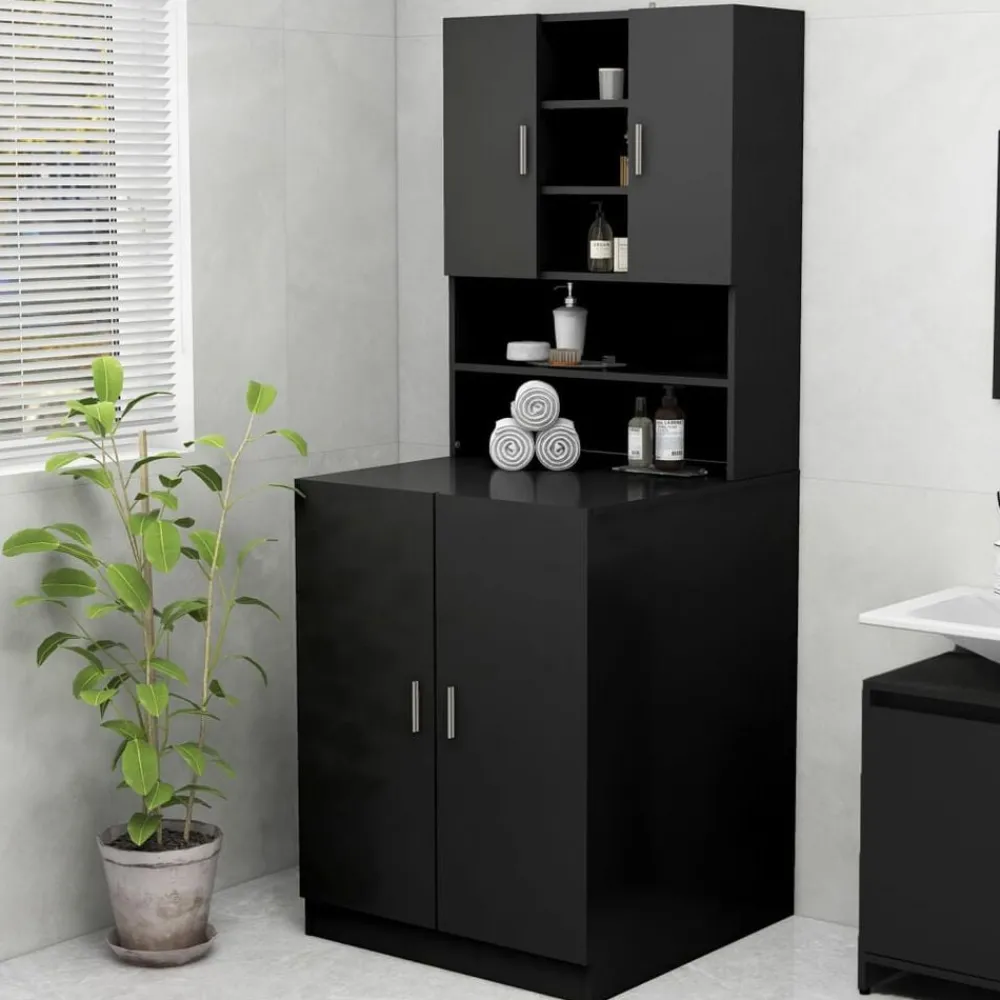 Huishoudaccessoires*vidaXL Wasmachinekast 70,5x25,5x90 cm Zwart