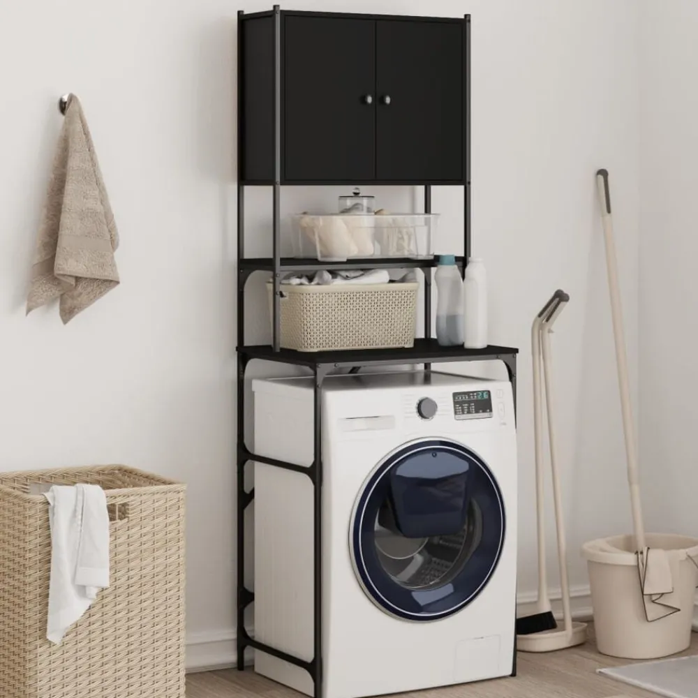 Huishoudaccessoires*vidaXL Wasmachinekast 68x48,5x194 cm Zwart