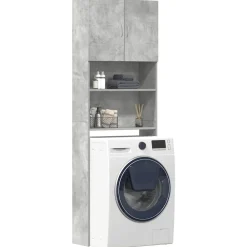 Huishoudaccessoires*vidaXL Wasmachinekast 64x24x190 cm bewerkt hout Betongrijs