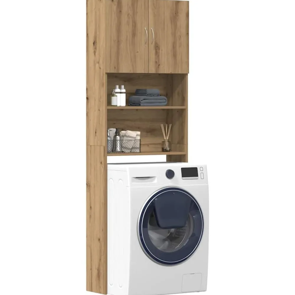 Huishoudaccessoires*vidaXL Wasmachinekast 64x24x190 cm bewerkt hout artisanaal eikenkleur artisanaal eikenkleurig