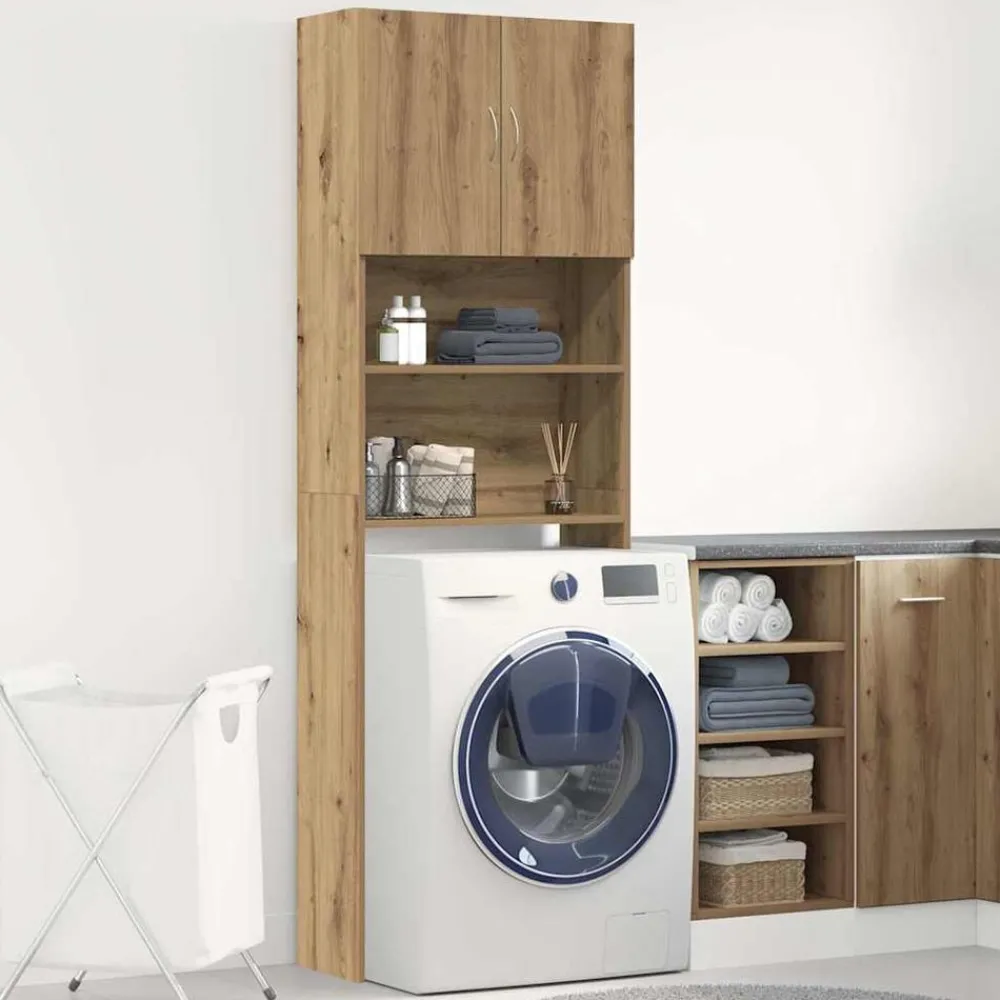 Huishoudaccessoires*vidaXL Wasmachinekast 64x24x190 cm bewerkt hout artisanaal eikenkleur artisanaal eikenkleurig