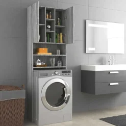 Huishoudaccessoires*vidaXL Wasmachinekast 64x25,5x190 cm eikenkleurig Grijs sonoma