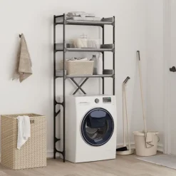 Huishoudaccessoires*vidaXL Wasmachinerek 67x25x163 cm bewerkt hout Grijs sonoma