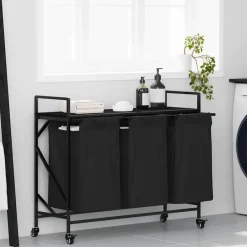 Huishoudelijke Benodigdheden*vidaXL Wasmand 3 vakken met planken kleurig Zwart eiken