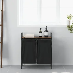 Huishoudelijke Benodigdheden*vidaXL Wasmand 2 vakken met plank ig bruin eikenkleur