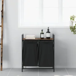Huishoudelijke Benodigdheden*vidaXL Wasmand 2 vakken met plank kleurig Gerookt eiken