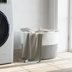 Huishoudelijke Benodigdheden*vidaXL Wasmand Ø 55x36 cm katoen Grijs en wit