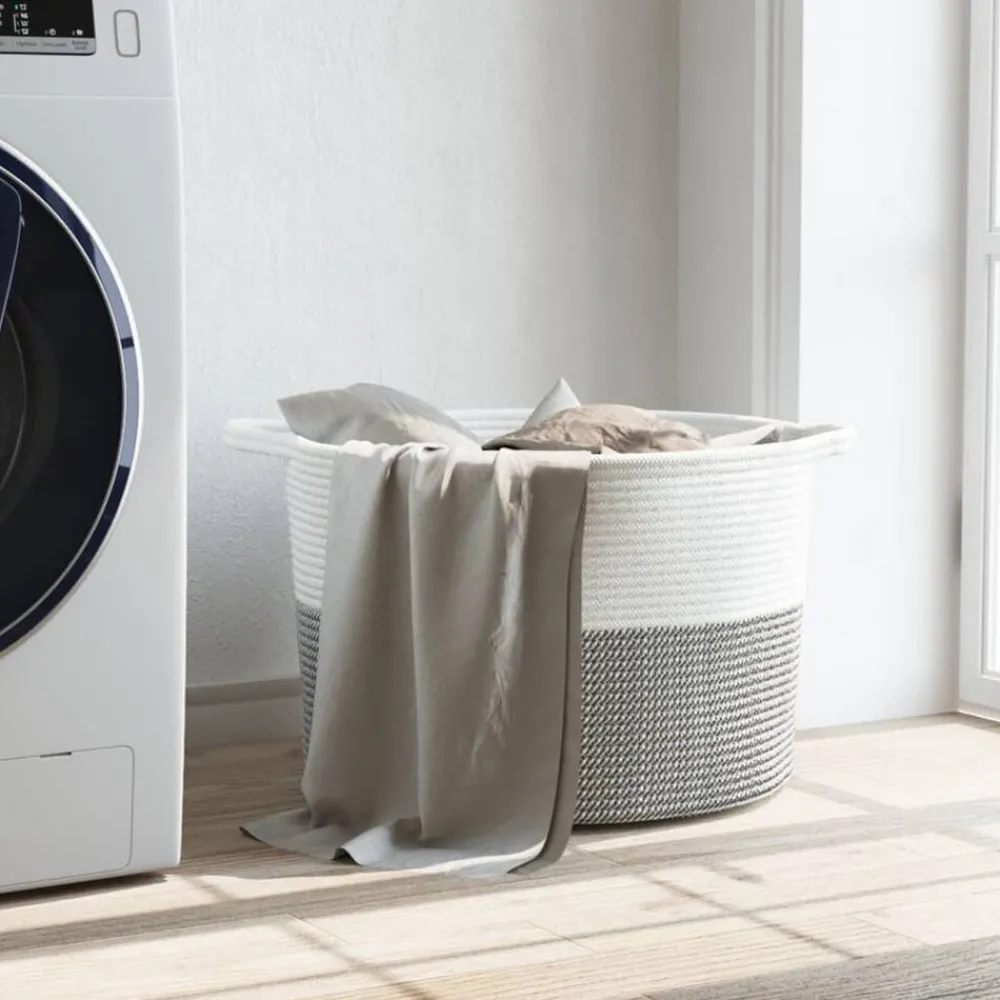 Huishoudelijke Benodigdheden*vidaXL Wasmand Ø 55x36 cm katoen Grijs en wit