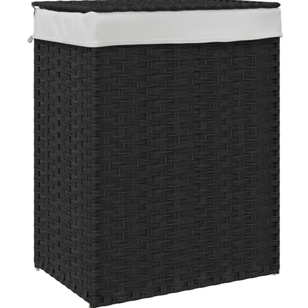 Huishoudelijke Benodigdheden*vidaXL Wasmand met deksel 46x33x60 cm poly rattan Zwart