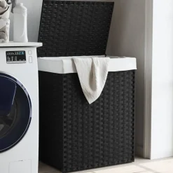 Huishoudelijke Benodigdheden*vidaXL Wasmand met deksel 46x33x60 cm poly rattan Zwart