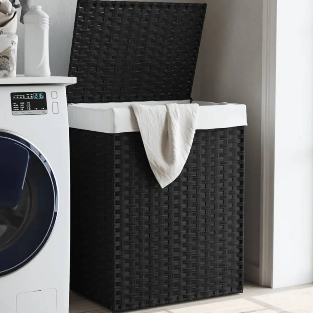 Huishoudelijke Benodigdheden*vidaXL Wasmand met deksel 46x33x60 cm poly rattan Zwart
