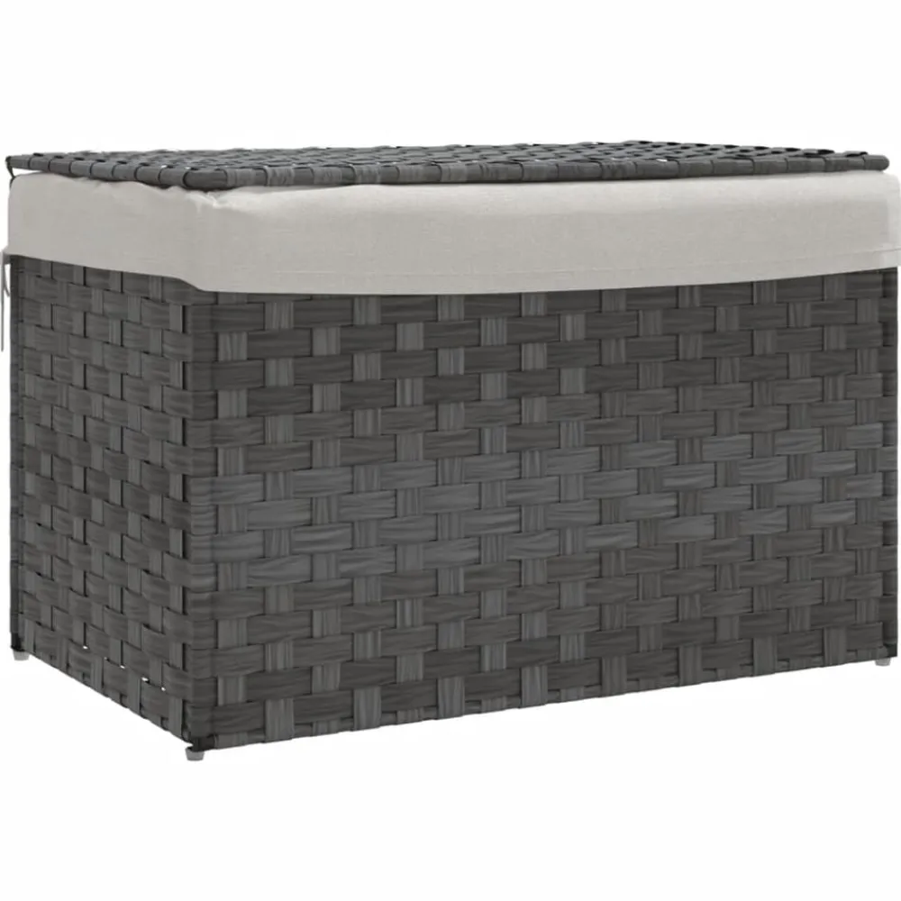 Huishoudelijke Benodigdheden*vidaXL Wasmand met deksel 55,5x35x34 cm poly rattan Grijs
