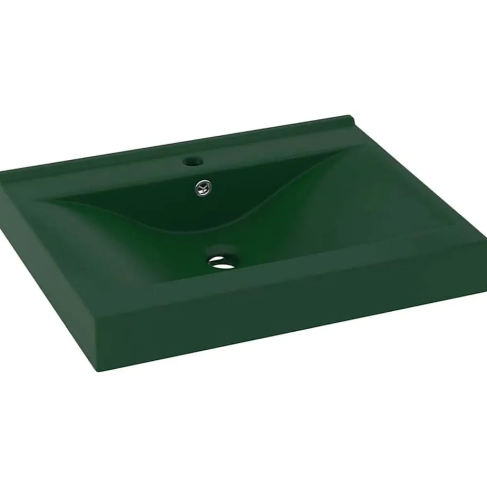 Sanitair & Loodgietersbenodigdheden*vidaXL Wastafel met kraangat 60x46 cm keramiek mat donkergroen matdonkergroen