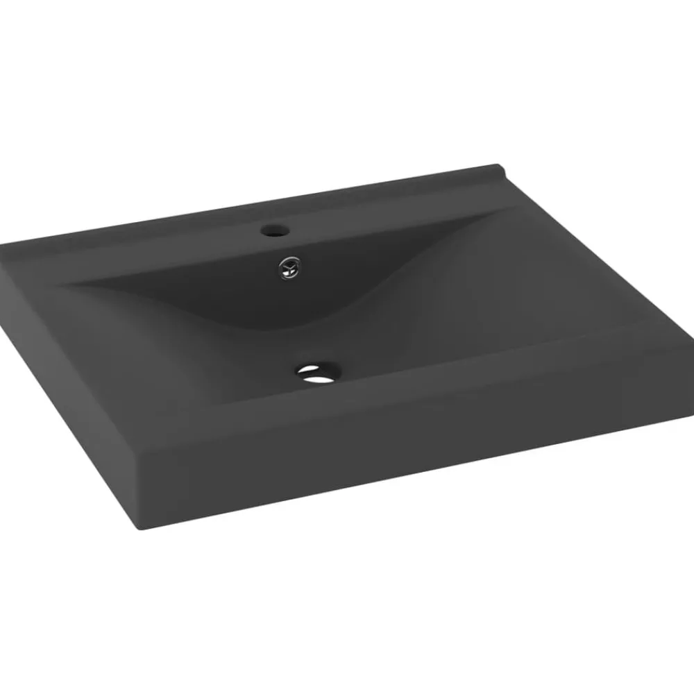 Sanitair & Loodgietersbenodigdheden*vidaXL Wastafel met kraangat 60x46 cm keramiek mat donkergrijs matdonkergrijs