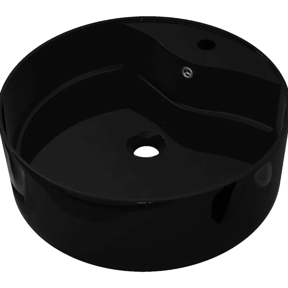 Wastafel met kraangat en overloop rond keramiek>vidaXL Discount
