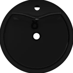 Wastafel met kraangat en overloop rond keramiek><noscript><img width=