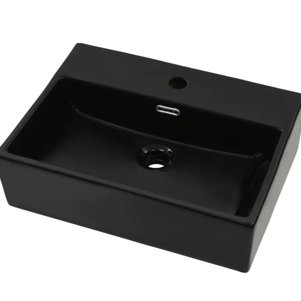 Sanitair & Loodgietersbenodigdheden*vidaXL Wastafel met kraangat 51,5x38,5x15 cm keramiek Zwart