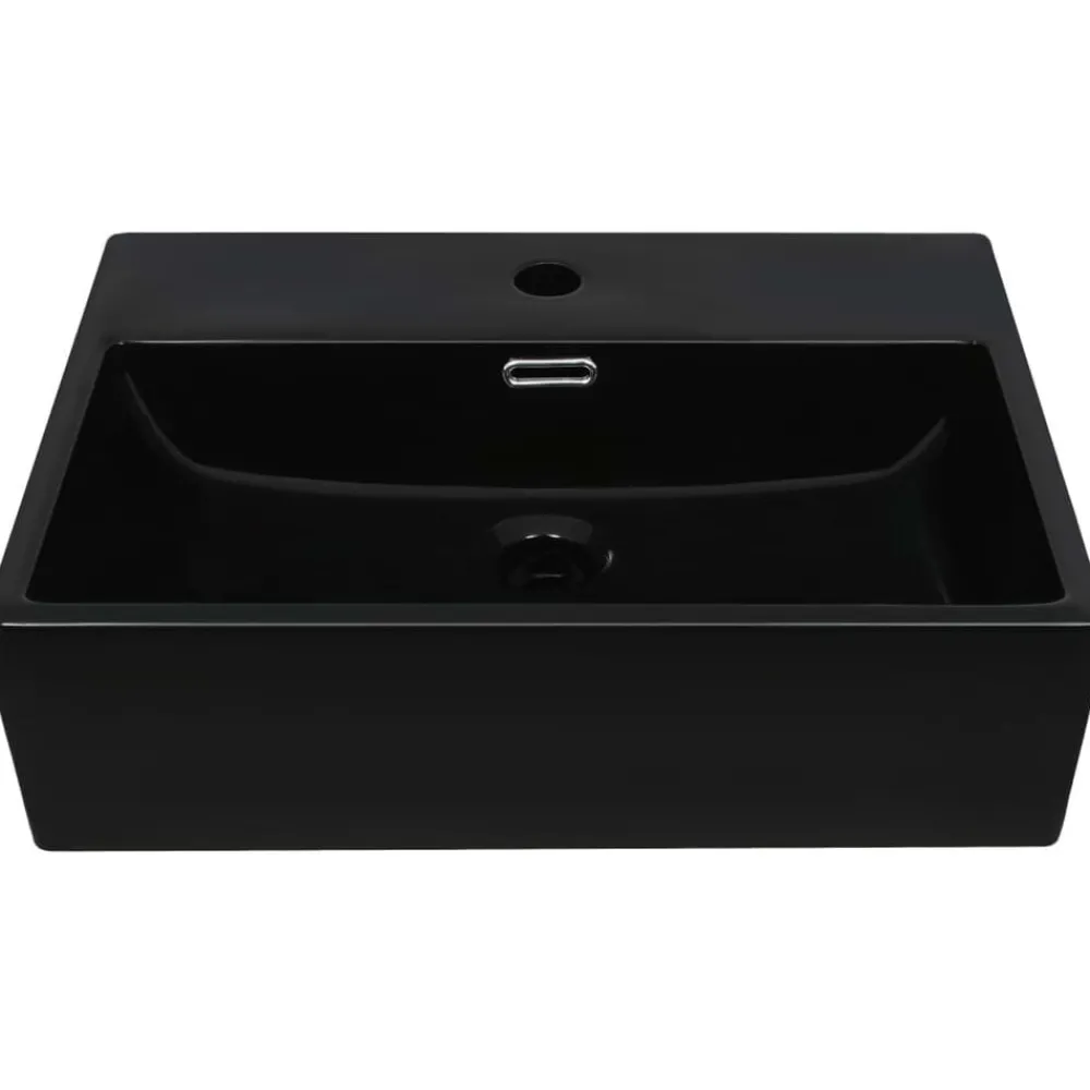 Sanitair & Loodgietersbenodigdheden*vidaXL Wastafel met kraangat 51,5x38,5x15 cm keramiek Zwart