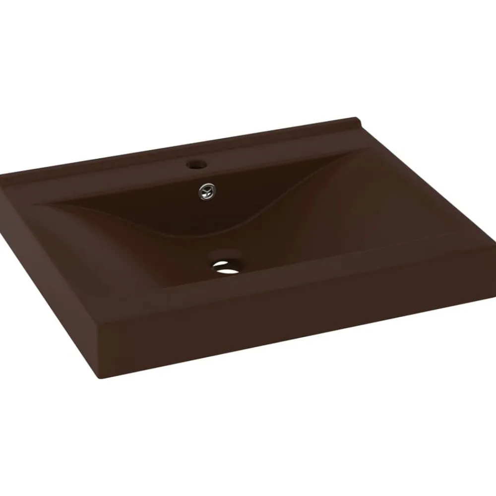 Sanitair & Loodgietersbenodigdheden*vidaXL Wastafel met kraangat 60x46 cm keramiek mat donkerbruin matdonkerbruin