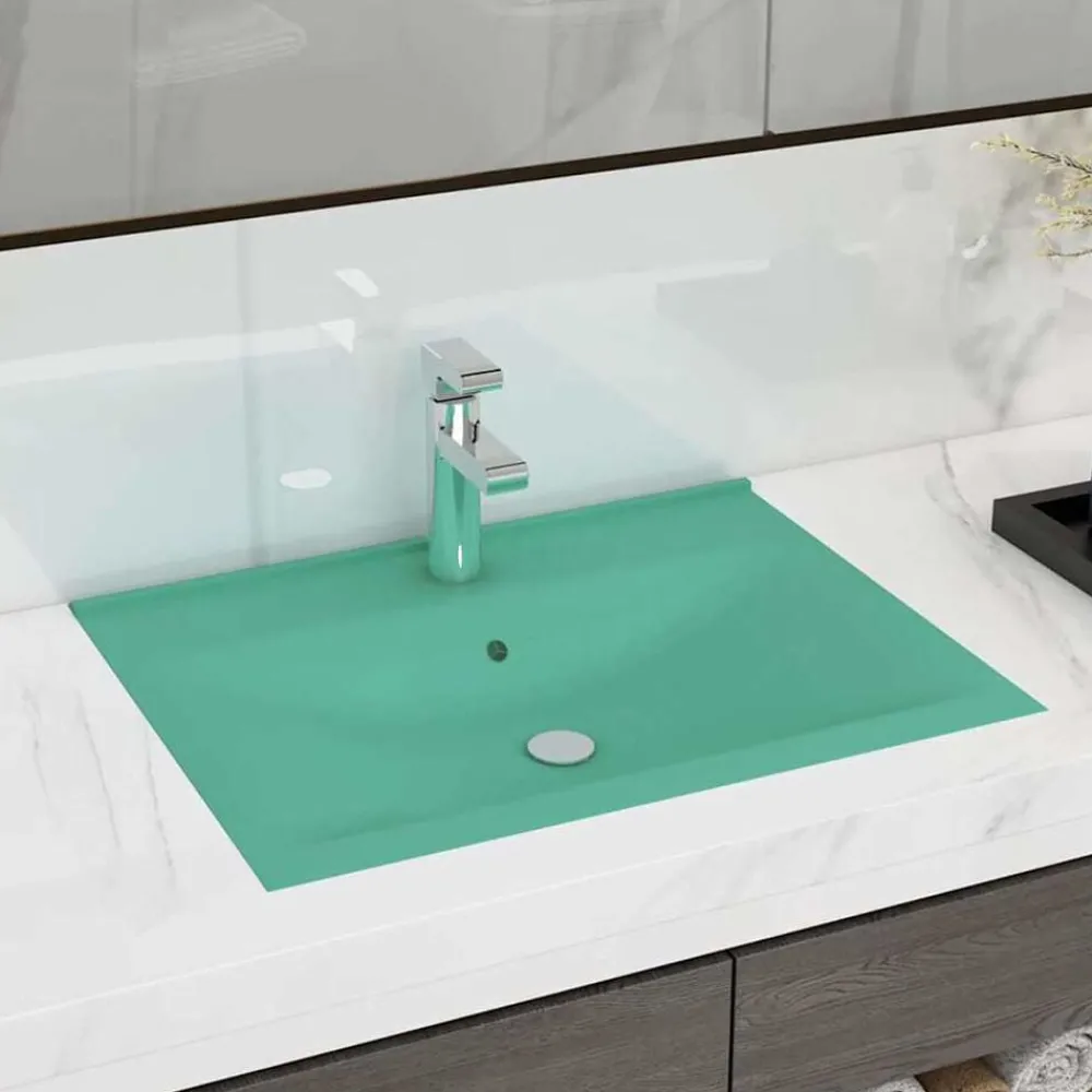 Sanitair & Loodgietersbenodigdheden*vidaXL Wastafel met kraangat 60x46 cm keramiek mat lichtgroen matlichtgroen