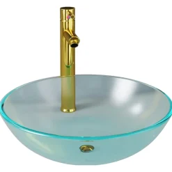 Wastafel met kraan en pop-up afvoer mat gehard glas>vidaXL Discount