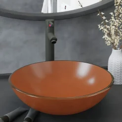 Wastafel met kraan en pop-up afvoer gehard glas bruin>vidaXL Online