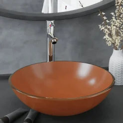 Sanitair & Loodgietersbenodigdheden*vidaXL Wastafel met kraan en pop-up afvoer gehard glas bruin